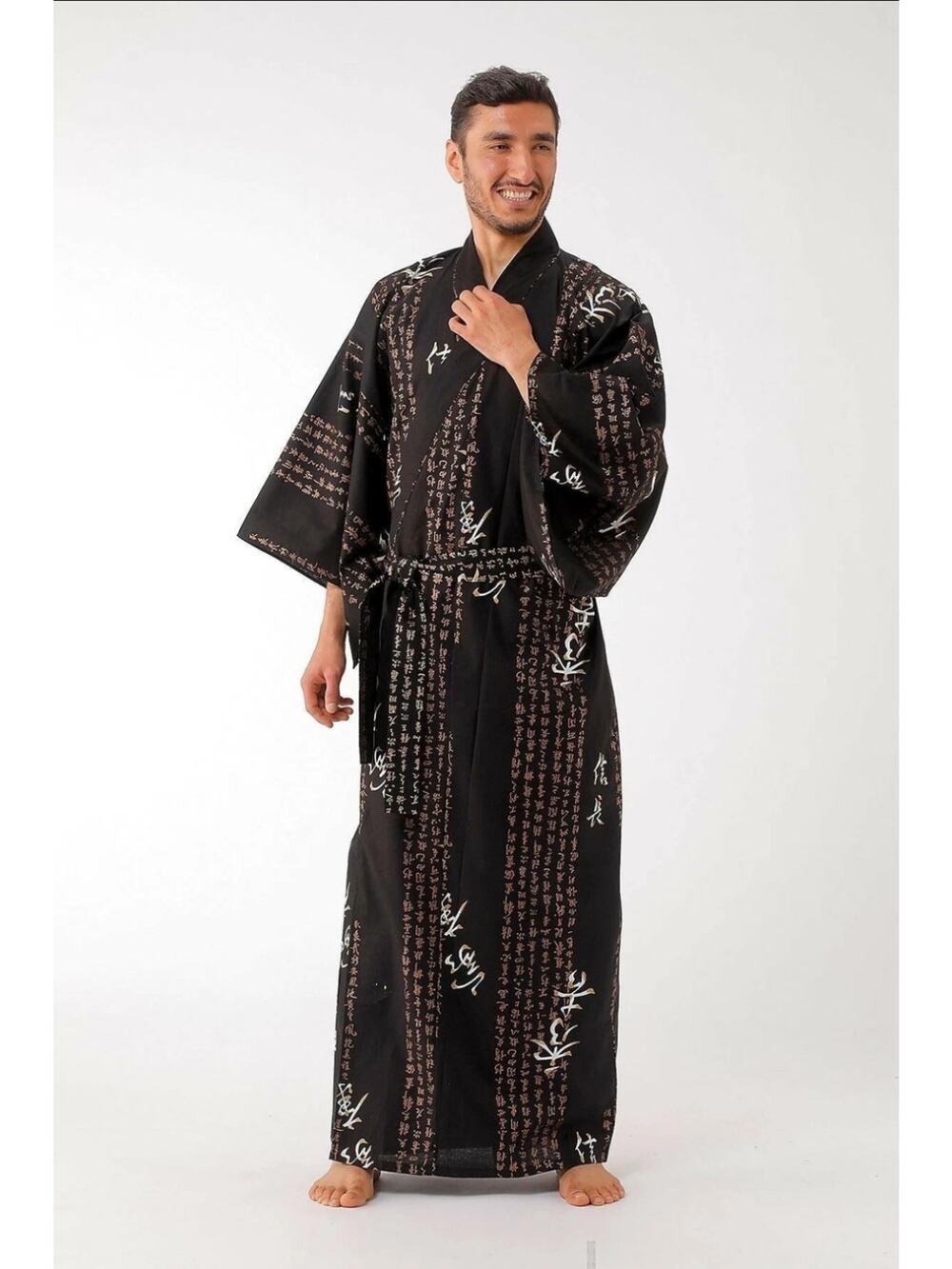 Japanese Yukata Kimono Men Hideyoshi Cotton Robe Made in Japan Size Medium Euc